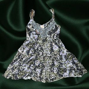 Free People Ruffle Tiered Babydoll Spaghetti Strap Dress w/ Sequin Collar Small